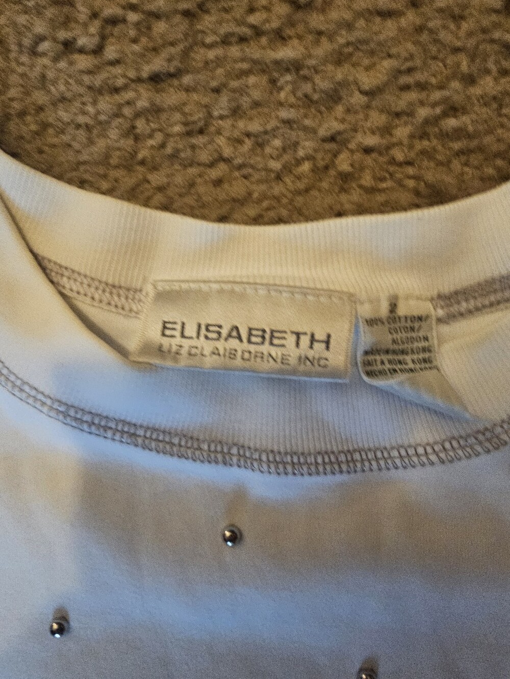 Liz Claiborne White Short Sleeve Tee with Stud Accents